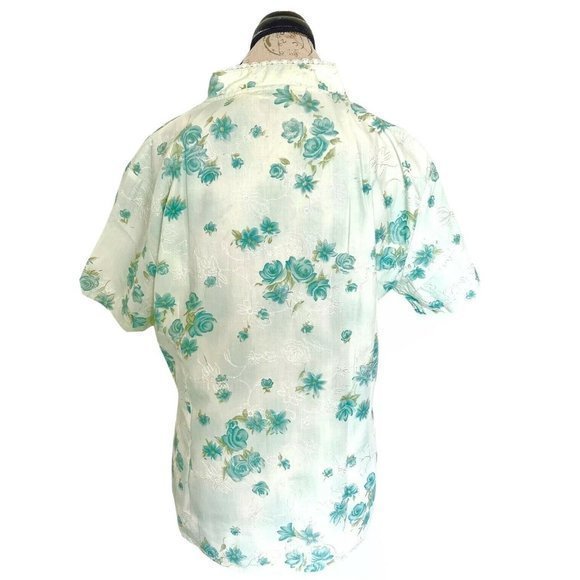 Newnoble Ruffle Floral Button Blouse Embroidered Rockabilly 50's 60's look - Picture 2 of 12